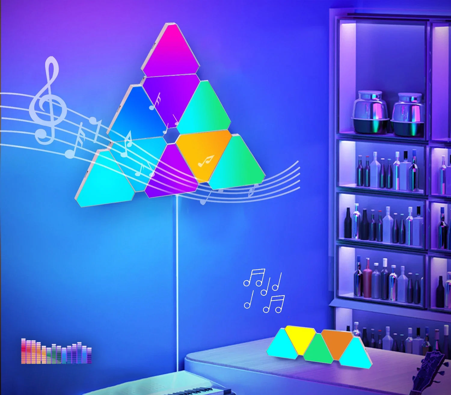 Luzes LED Smart RGB para Parede - Wi-Fi, Pack de 10, Sincronização com música Luzes LED Smart RGB para Parede - Wi-Fi, Pack de 10, Sincronização com música